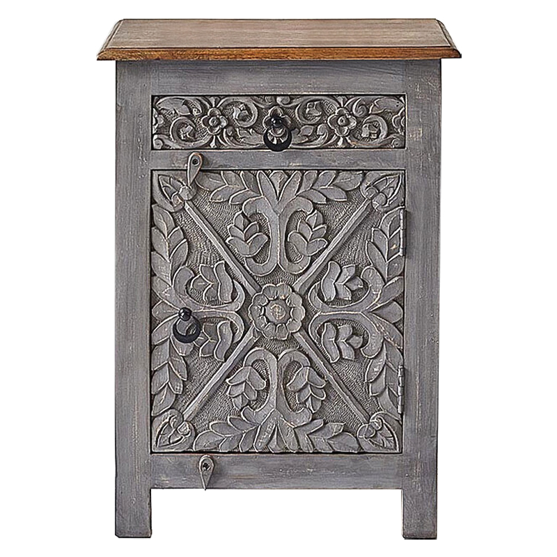 Тумба Indian Antique White Furniture Nightstand Ganica серый Серый Коричневый в Омске | Loft Concept 