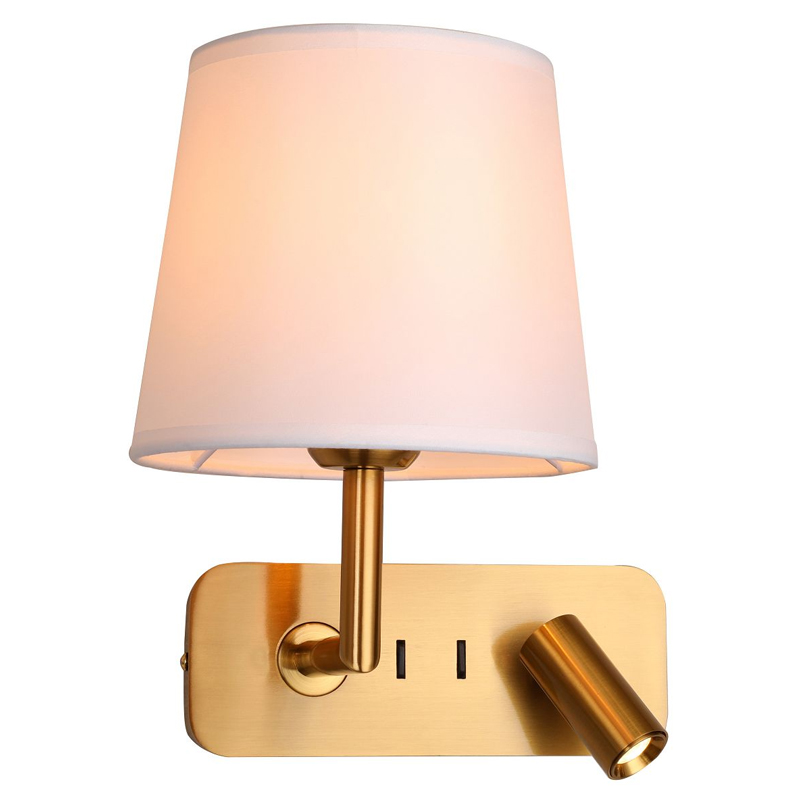 Бра с абажуром Trumpet Lamp Brass 2 лампы Латунь Белый Бежевый в Омске | Loft Concept 