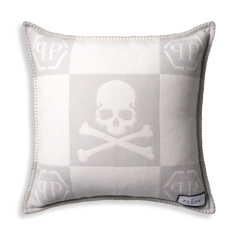 Подушка Philipp Plein Cushion Cashmere Skull 45 x 45 Grey Серый Белый в Омске | Loft Concept 