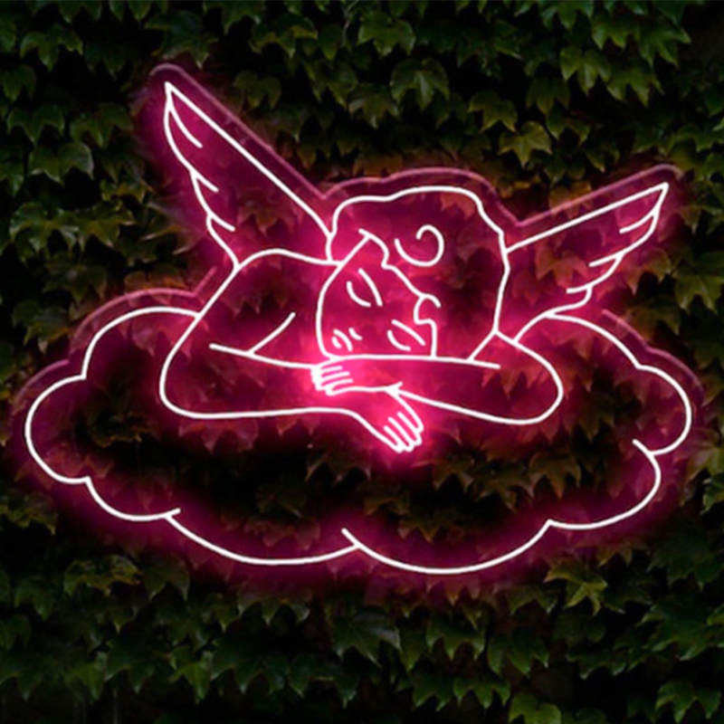 Неоновая настенная лампа Sleeping Angel Neon Wall Lamp Розовый Прозрачный Розовый в Омске | Loft Concept 