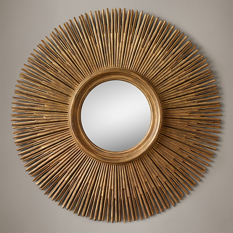 Restoration Hardware ROUND SUNBURST MIRROR Gold Винтажное Темное Золото  в Омске | Loft Concept 