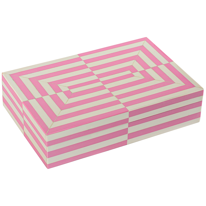 Шкатулка Pink White Stripes Bone Inlay Box Розовый Белый в Омске | Loft Concept 