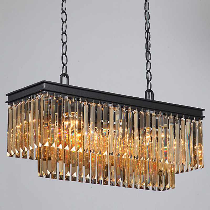 Люстра  Odeon Amber GLASS Rectangular Chandelier Black iron Янтарное стекло 80 Черный матовый в Омске | Loft Concept 