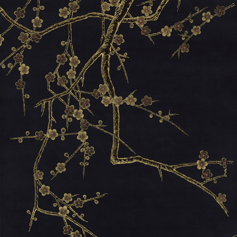 Обои ручная роспись Plum Blossom Colourway SC-226 on black painted silk Обои ручная роспись Plum Blossom Colourway SC-226 on black painted silk в Омске | Loft Concept