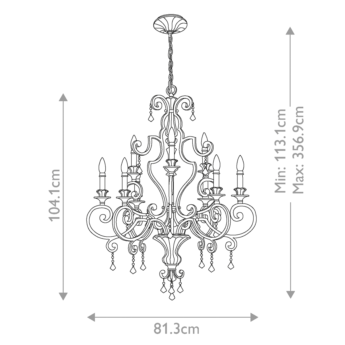 Люстра с подвесками из прозрачного стекла на кованом каркасе бронзового цвета в классическом стиле Quoizel в Омске