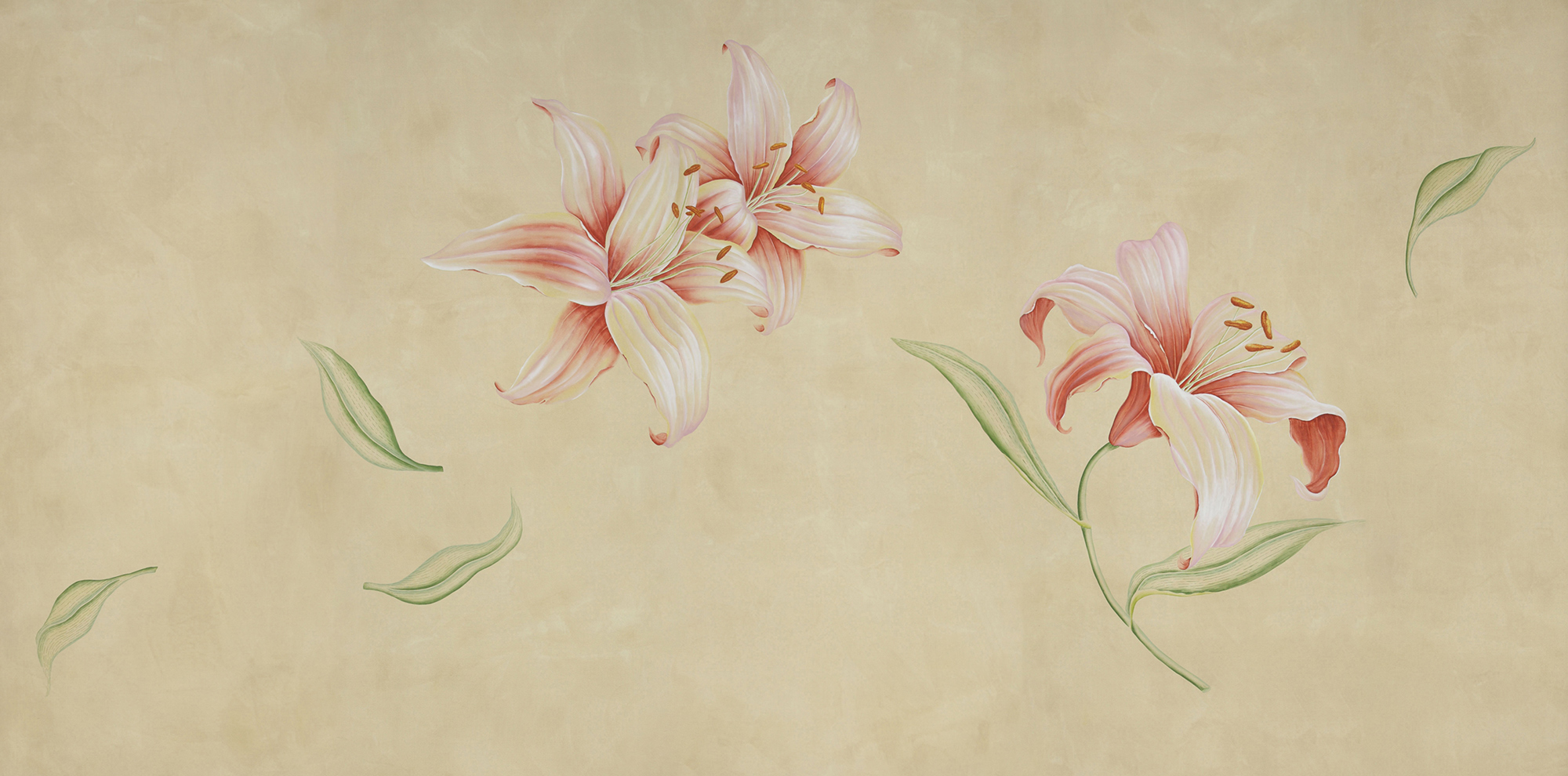 Обои ручная роспись Lilium Special Colourway on yellow painted silk Обои ручная роспись Lilium Special Colourway on yellow painted silk - постер Loft-Concept в Омске