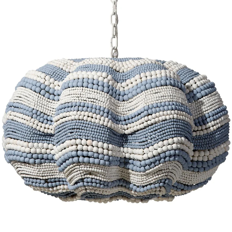 Круглая люстра волнистой формы декорированная бусами Blue White Stripes Wavy Chandelier Белый Золотой Круглая люстра волнистой формы декорированная бусами Blue White Stripes Wavy Chandelier Белый Золотой в Омске | Loft Concept