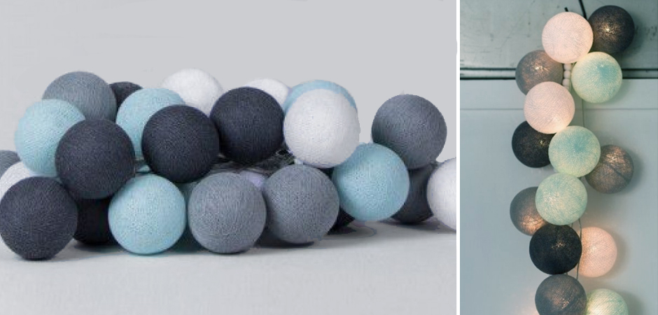 Гирлянда хлопковые фонарики Сotton Ball Aqua-Grey - Loft-Concept в Омске