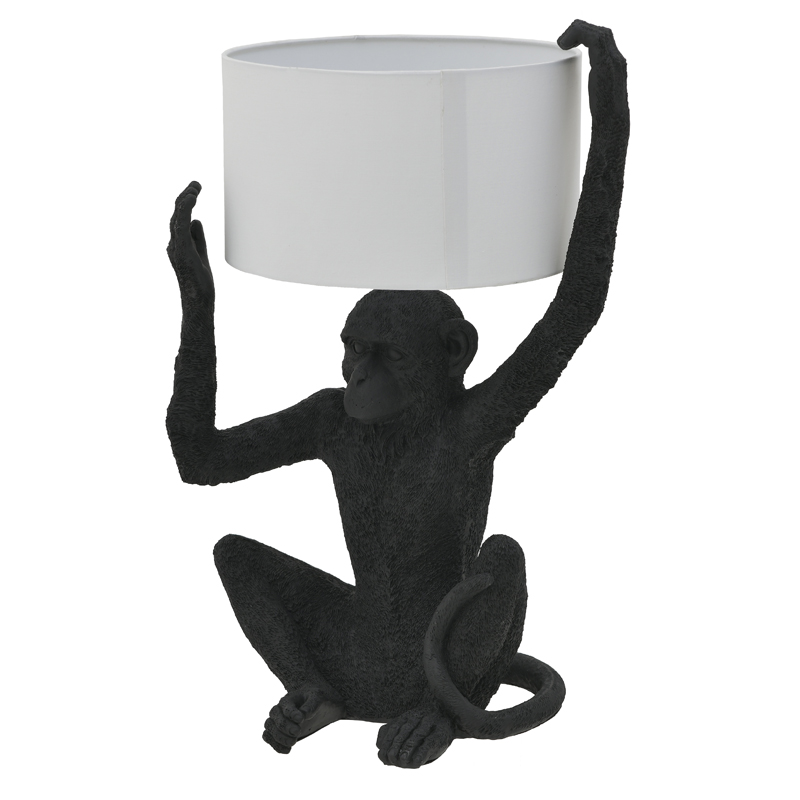 Настольная лампа Black Monkey Holding Lampshade Черный Белый в Омске | Loft Concept 