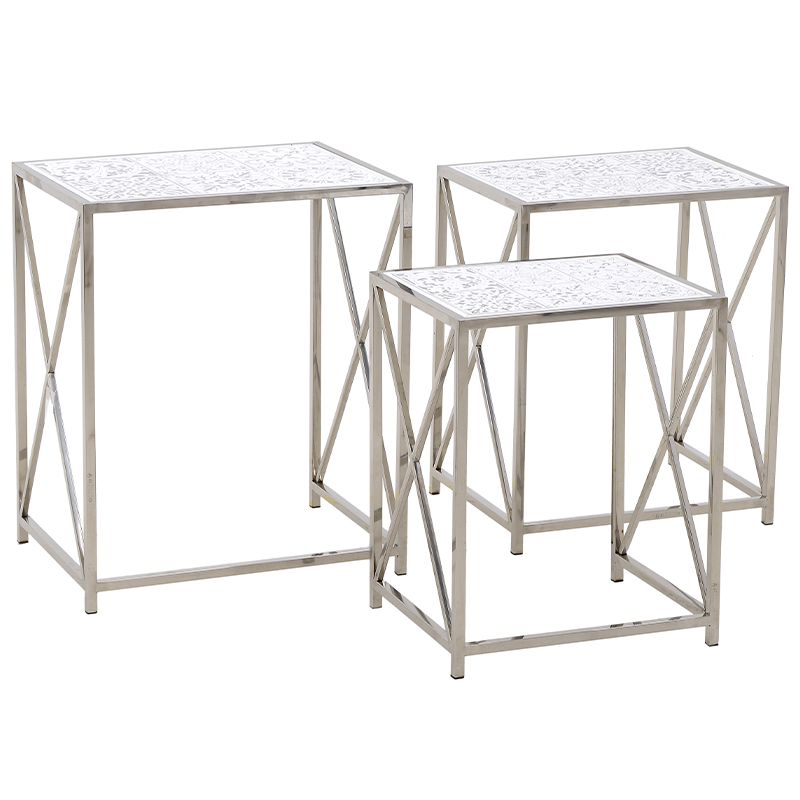 Комплект из 3-х приставных столов Hadiya Side Tables Хром Белый в Омске | Loft Concept 