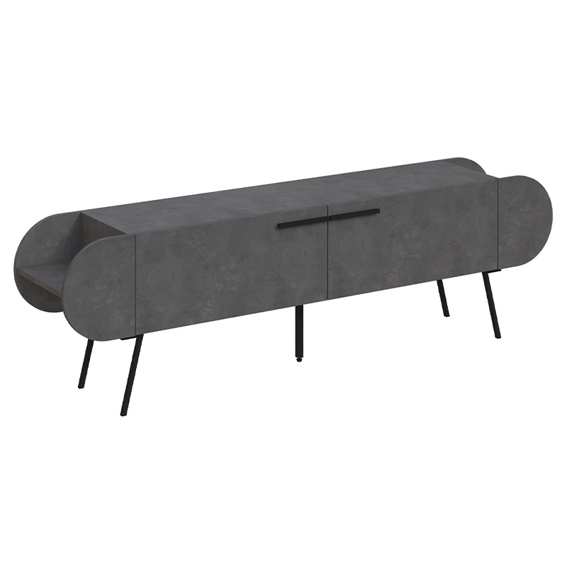 ТВ-тумба серая с 2-мя откидными дверцами и 2-мя открытыми полками CAPSULE TV STAND RETRO GREY Серый Черный в Омске | Loft Concept 