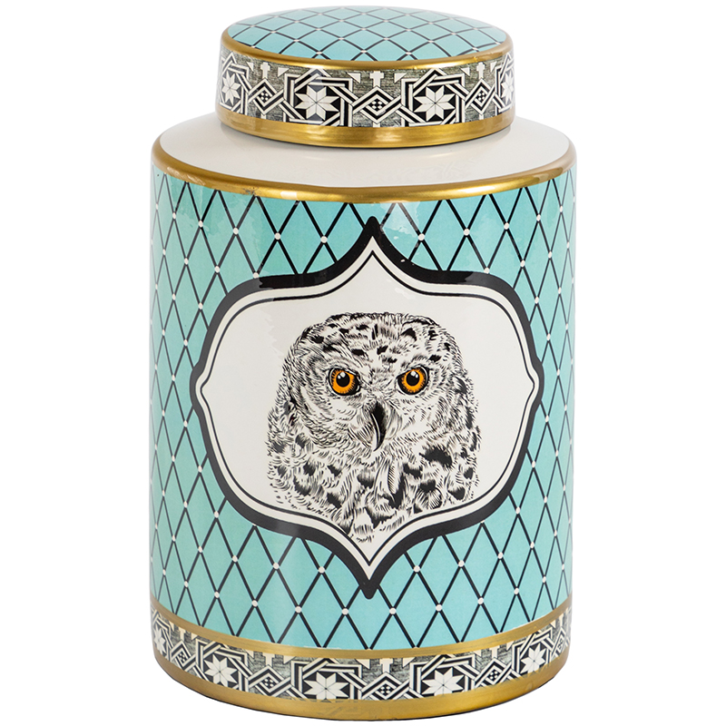 Ваза с крышкой Owl Collection Turquoise Vase Бирюзовый Черно-белый Золотой в Омске | Loft Concept 