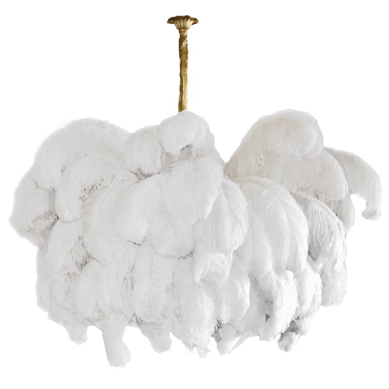 Люстра из страусиных перьев Extra Large Feather Chandelier GRAND TOUR Розовый пастельный Белый Серый Бежевый Латунь в Омске | Loft Concept 