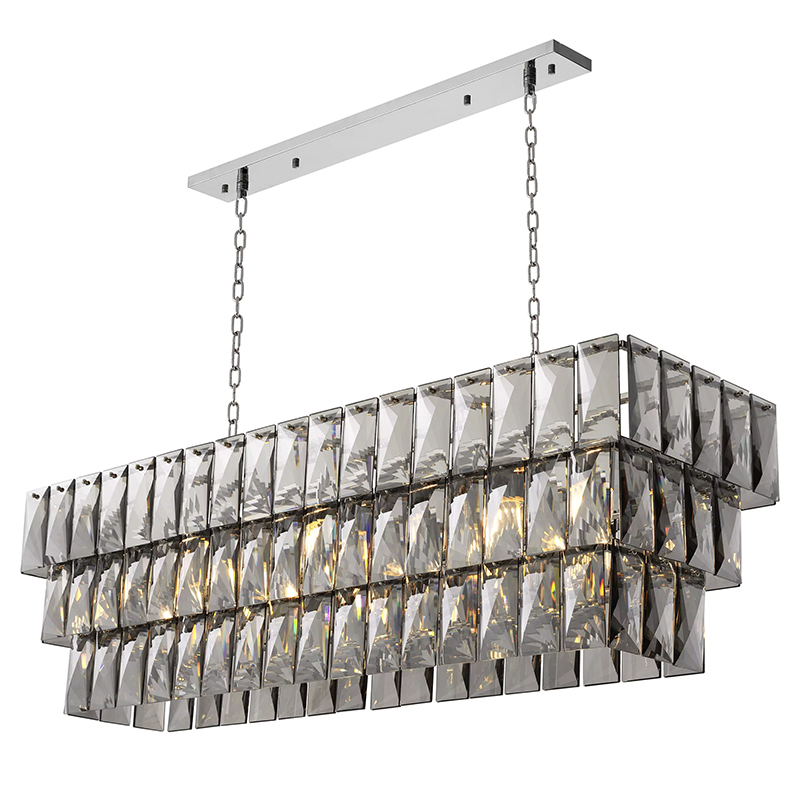 Люстра Eichholtz Chandelier Amazone Rectangular Nickel Никель Стекло Смок в Омске | Loft Concept 