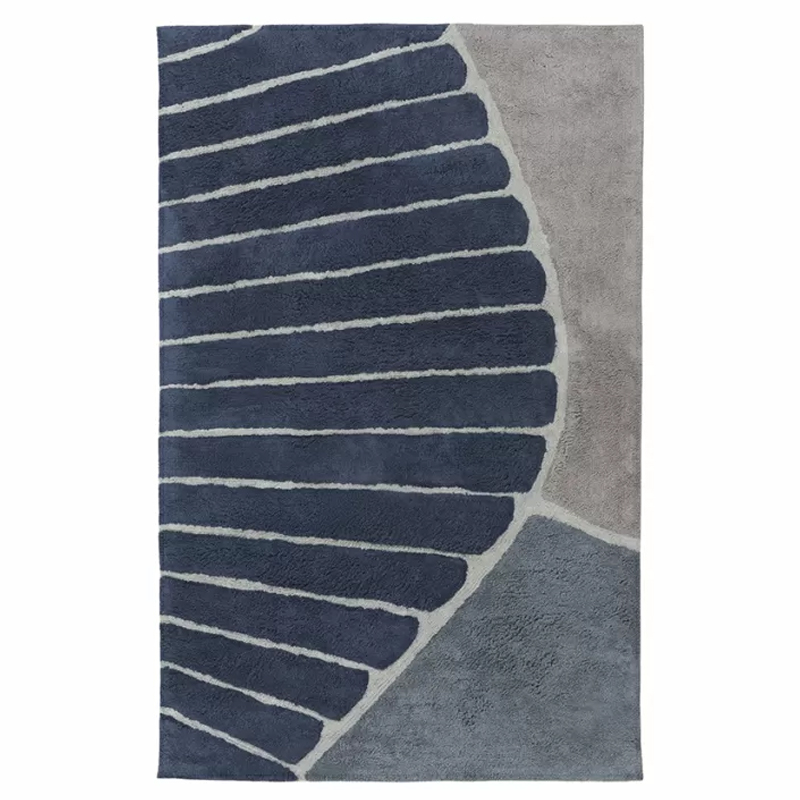 Ковер ворсовый из хлопка с рисунком Elan Stripe Dark Blue-Grey Серый Темно-синий Ковер ворсовый из хлопка с рисунком Elan Stripe Dark Blue-Grey Серый Темно-синий в Омске | Loft Concept