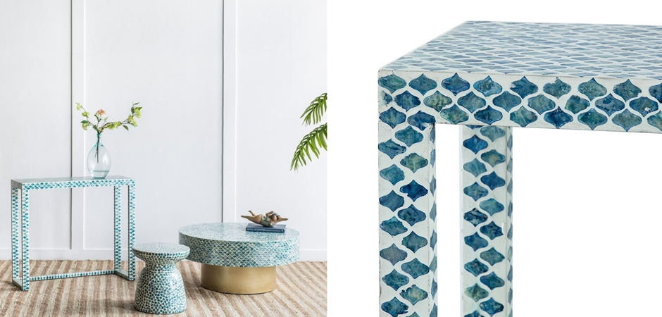 Консоль Bone Inlay Blue из раковин устриц Консоль Bone Inlay Blue из раковин устриц - Loft-Concept в Омске