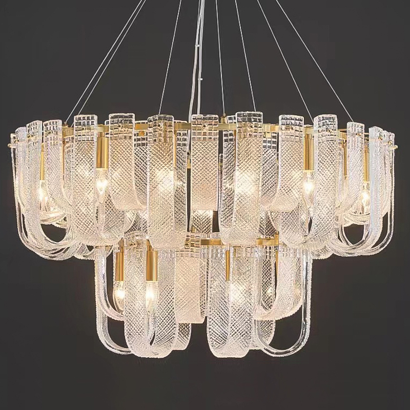 Люстра Prudence Textured Glass Two Tier Chandelier Прозрачное Стекло Золотой в Омске | Loft Concept 