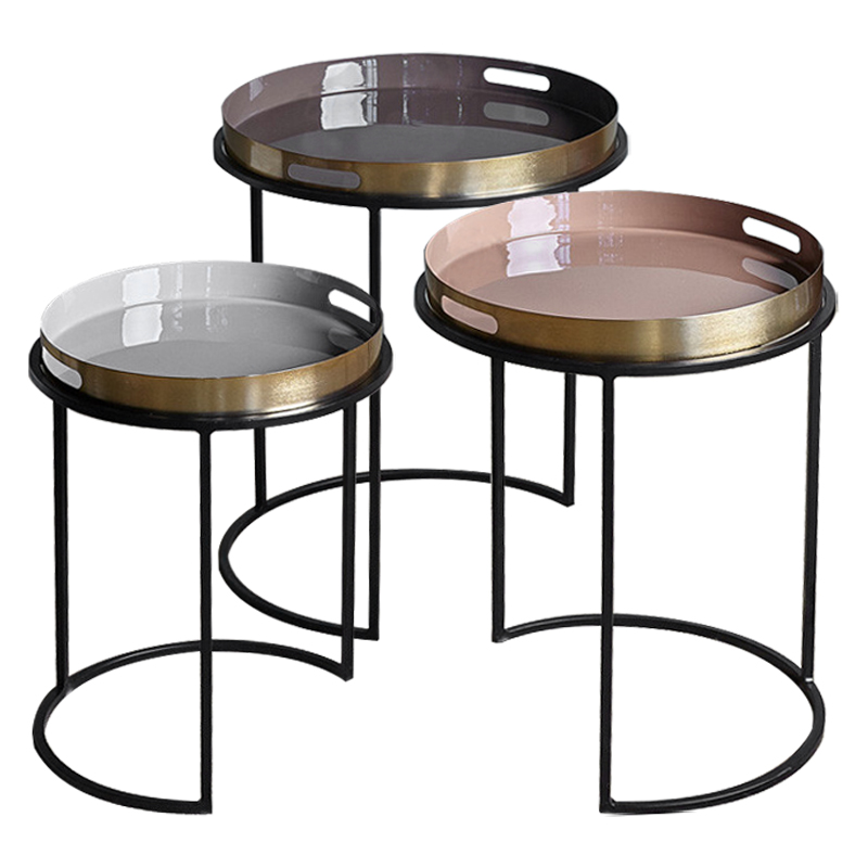 Комплект приставных столиков Bailey Side Tables Латунь Черный Белый Дымчатая Роза Коричневый в Омске | Loft Concept 