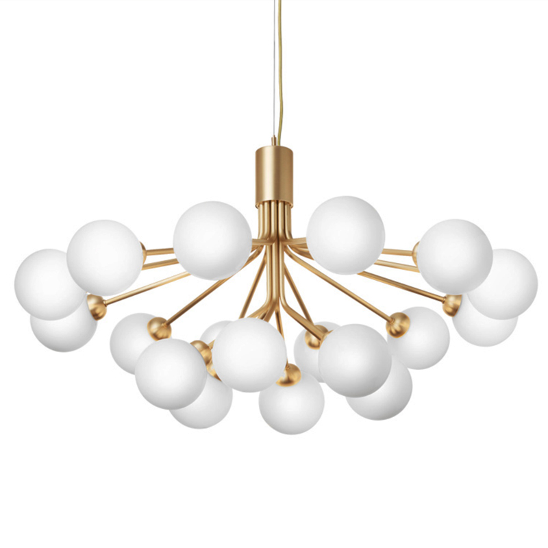 Люстра Berries Chandelier White Balloons Gold 18 Золотой Белое матовое стекло в Омске | Loft Concept 