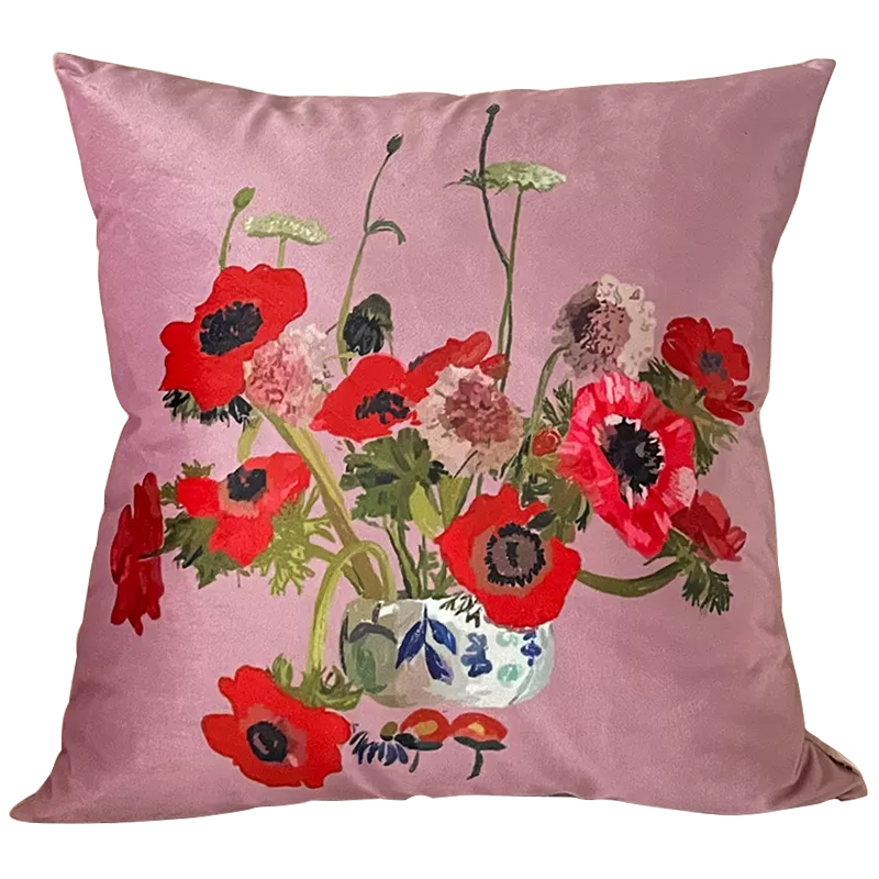 Декоративная подушка Red Poppy Flowers Pillow Розовый Красный Мульти в Омске | Loft Concept 