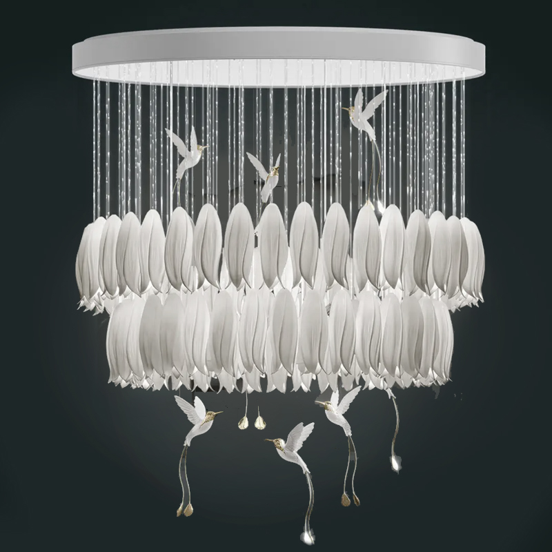 Люстра c Птичками Колибри Sagarti Contemporary chandelier ALBA Flowers & Birds Белый Золотой в Омске | Loft Concept 