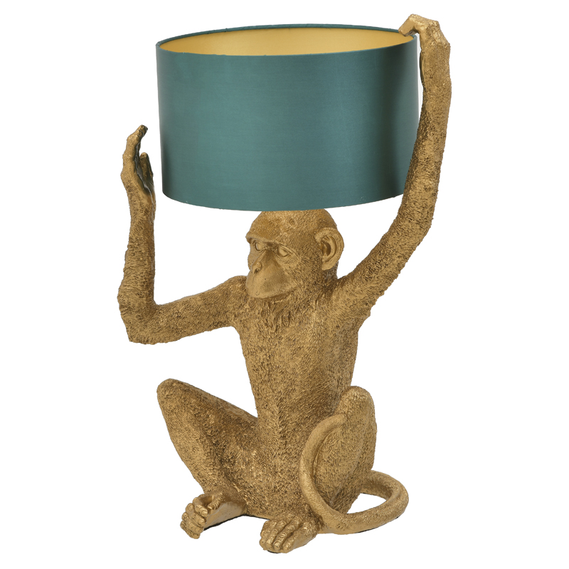 Настольная лампа Gold Monkey Holding Lampshade Золотой Бирюзовый в Омске | Loft Concept 