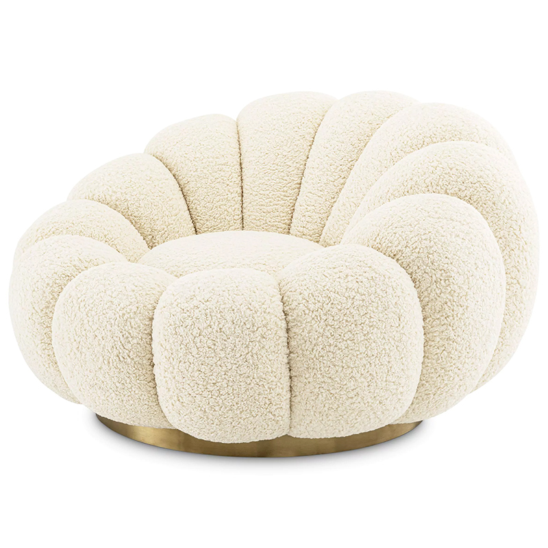 Кресло Eichholtz Swivel Chair Mello Faux Shearling Молочный Латунь в Омске | Loft Concept 