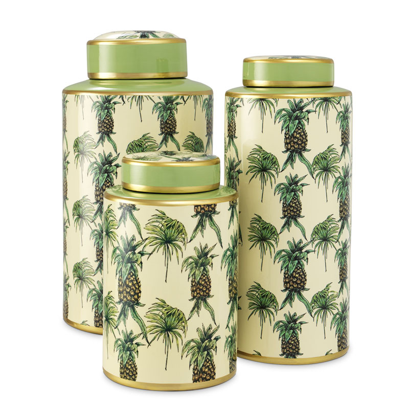 Комплект Ваз Eichholtz JAR PINEAPPLE SET OF 3 Бежевый Золотой Зеленый в Омске | Loft Concept 