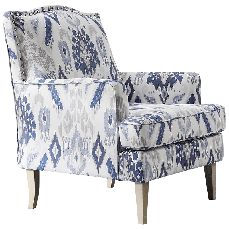 Кресло Armchair Ornament Blue Ikat Белый Светло-синий Бежевый в Омске | Loft Concept 