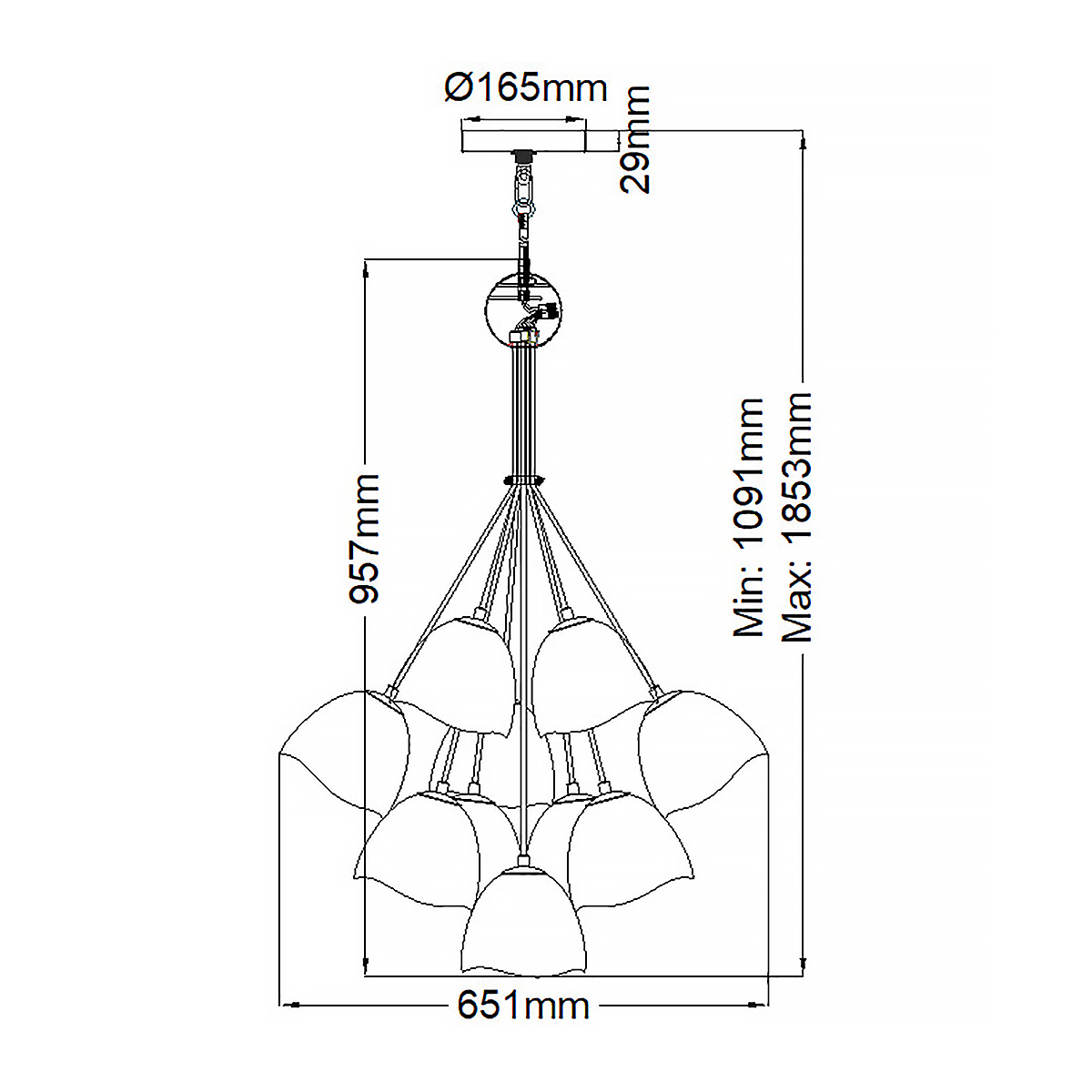 Люстра с 15-ю белыми  плафонами с золотой внутренней поверхностью Hinkley в Омске