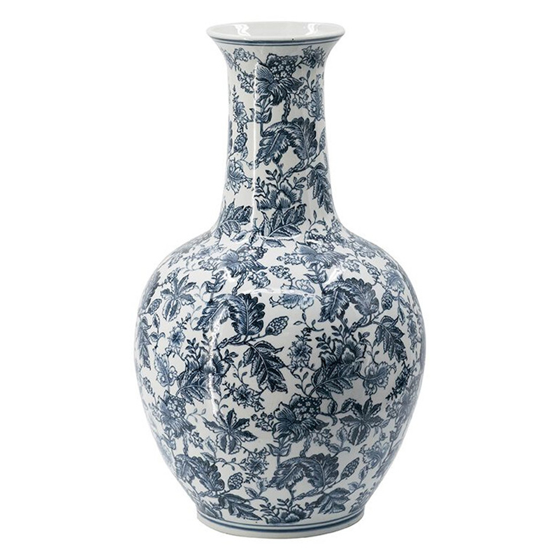 Ваза с классическим узором шинуазри синего цвета Blue & White Ornament Белый Синий Ваза с классическим узором шинуазри синего цвета Blue & White Ornament Белый Синий в Омске | Loft Concept