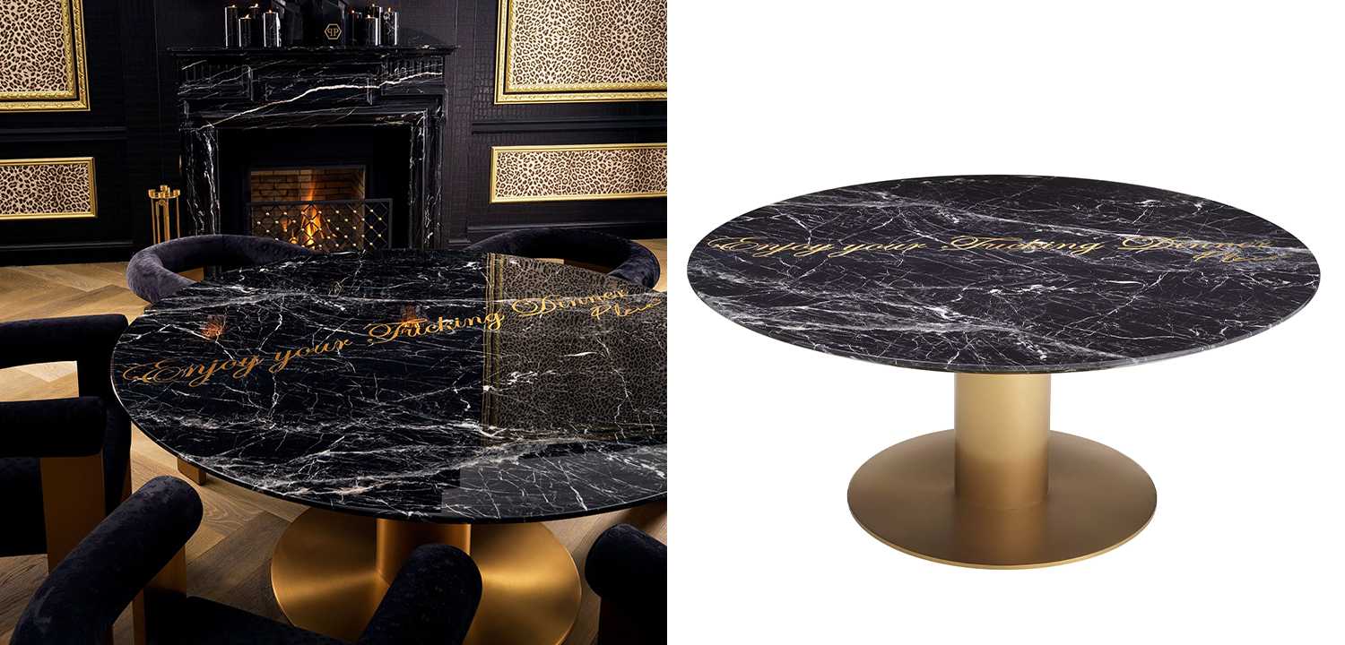 Круглый обеденный стол c чёрной мраморной столешницей Philipp Plein Dining Table Enjoy - фото