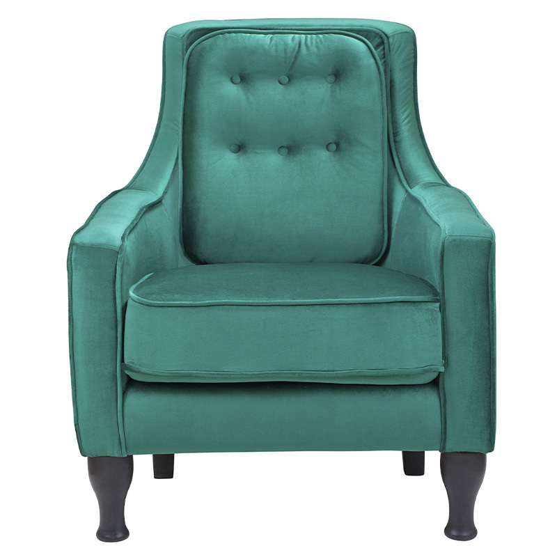 Кресло с мягкой обивкой из велюра на 4-х ножках из массива березы Scarlett Armchair green Изумрудный Черный в Омске | Loft Concept 