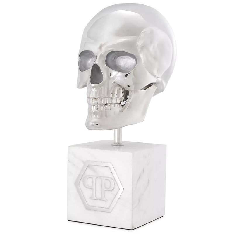 Статуэтка Philipp Plein Platinum Skull L Белый Мрамор Bianco Серебряный в Омске | Loft Concept 