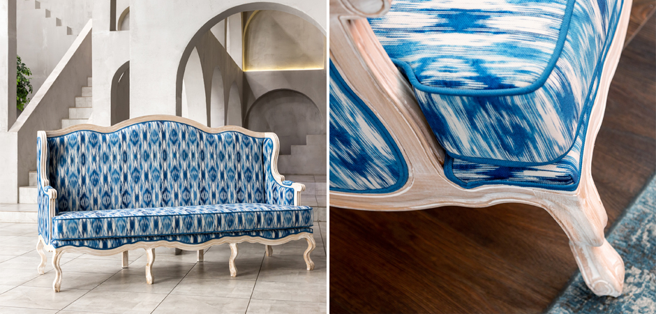 Трехместный диван с голубым узором Ikat Pattern Трехместный диван с голубым узором Ikat Pattern - Loft-Concept в Омске