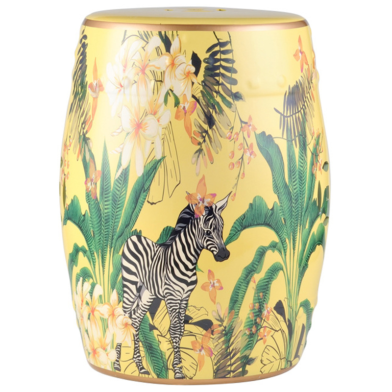 Керамический табурет Zebra Tropical Animal Ceramic Stool Yellow Желтый Черно-белый Зеленый в Омске | Loft Concept 