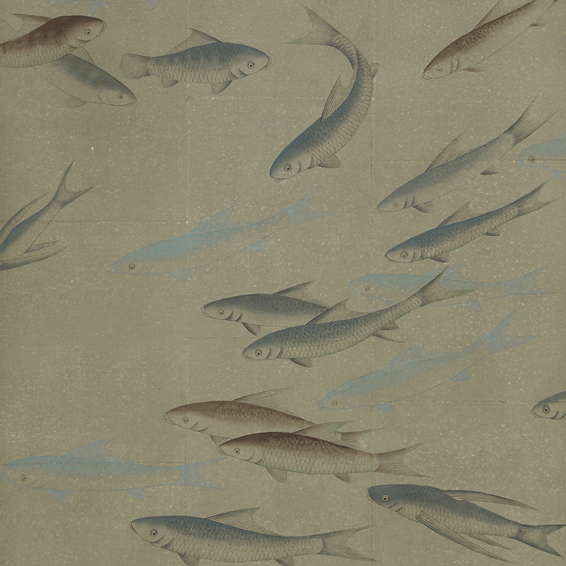 Обои ручная роспись Fishes Special Colourway on Lead Grey India tea paper  в Омске | Loft Concept 