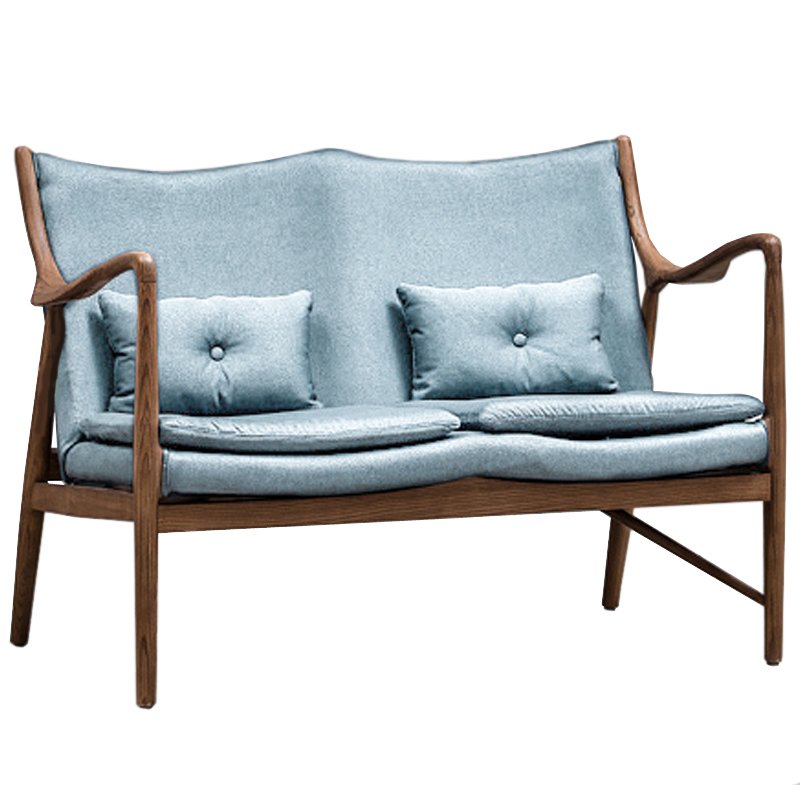 Диван Makeshift Loveseat Sofa light blue linen Голубой Дерево Табак в Омске | Loft Concept 