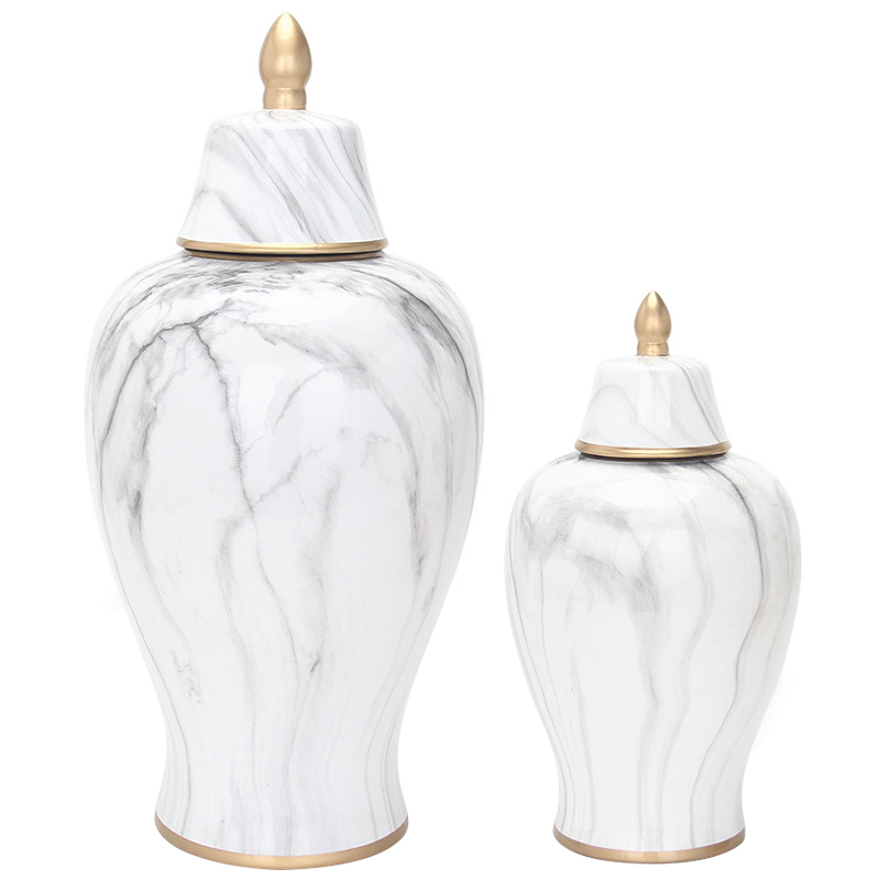 Ваза с крышкой White Marble Gold Vase Белый Мрамор Bianco Белый Серый Золотой в Омске | Loft Concept 