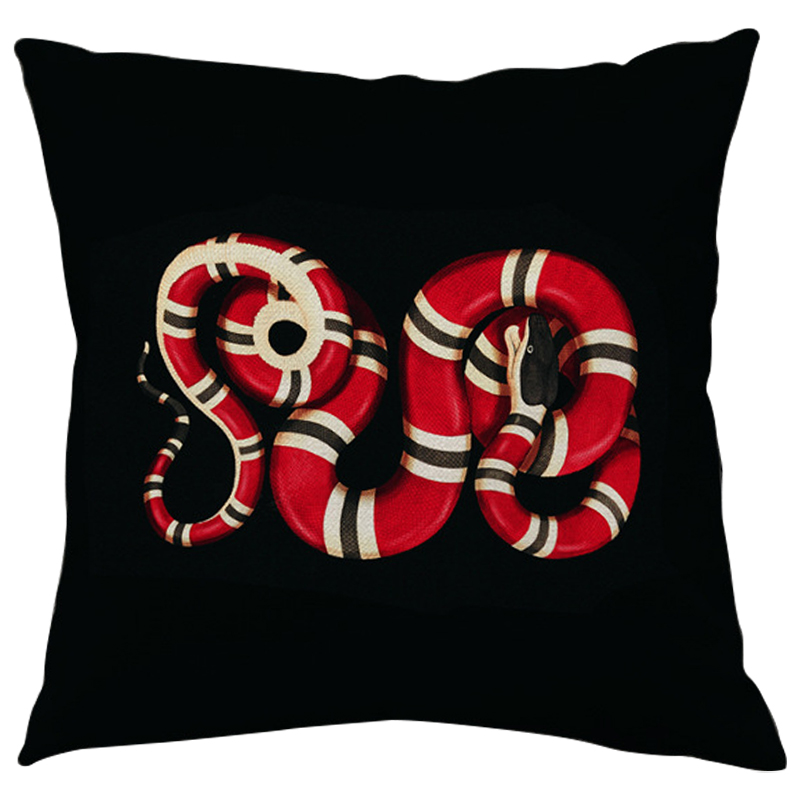 Декоративная подушка Стиль Gucci Micrurus Snake Black Черный Красный Бежевый в Омске | Loft Concept 