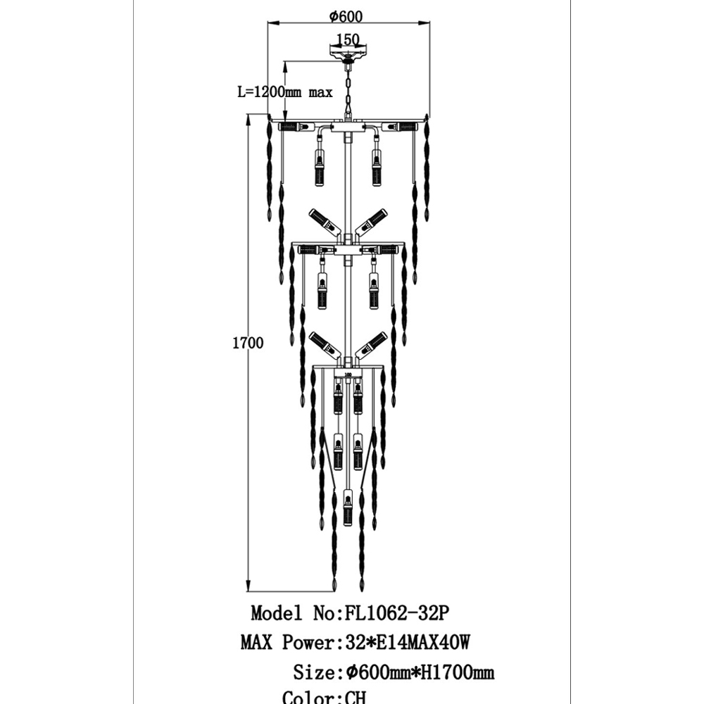 Люстра многоярусная каскадная с хрустальными подвесками Roul Crystal Light в Омске