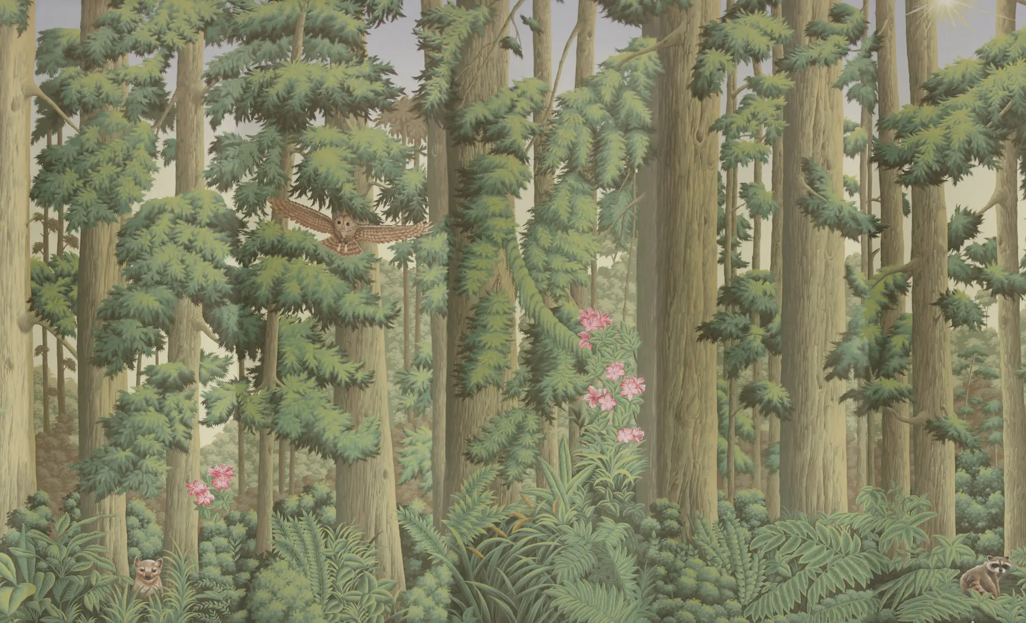Обои ручная роспись Redwoods Sequoia colourway on Aurore scenic paper Обои ручная роспись Redwoods Sequoia colourway on Aurore scenic paper - постер Loft-Concept в Омске