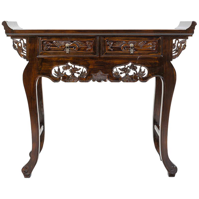 Консоль деревянная в Китайском стиле с 2-мя ящиками Chinese Dragon Console Коричневый в Омске | Loft Concept 