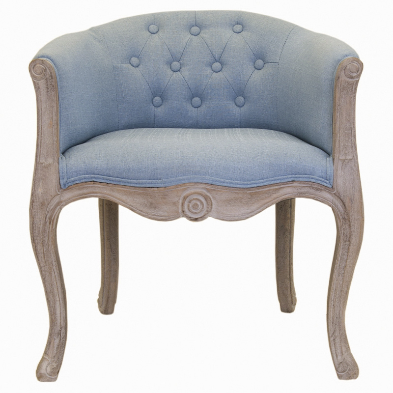 Кресло низкое в стиле прованс Louis French Armchair light blue flax Светло-голубой Бежево-серый в Омске | Loft Concept 