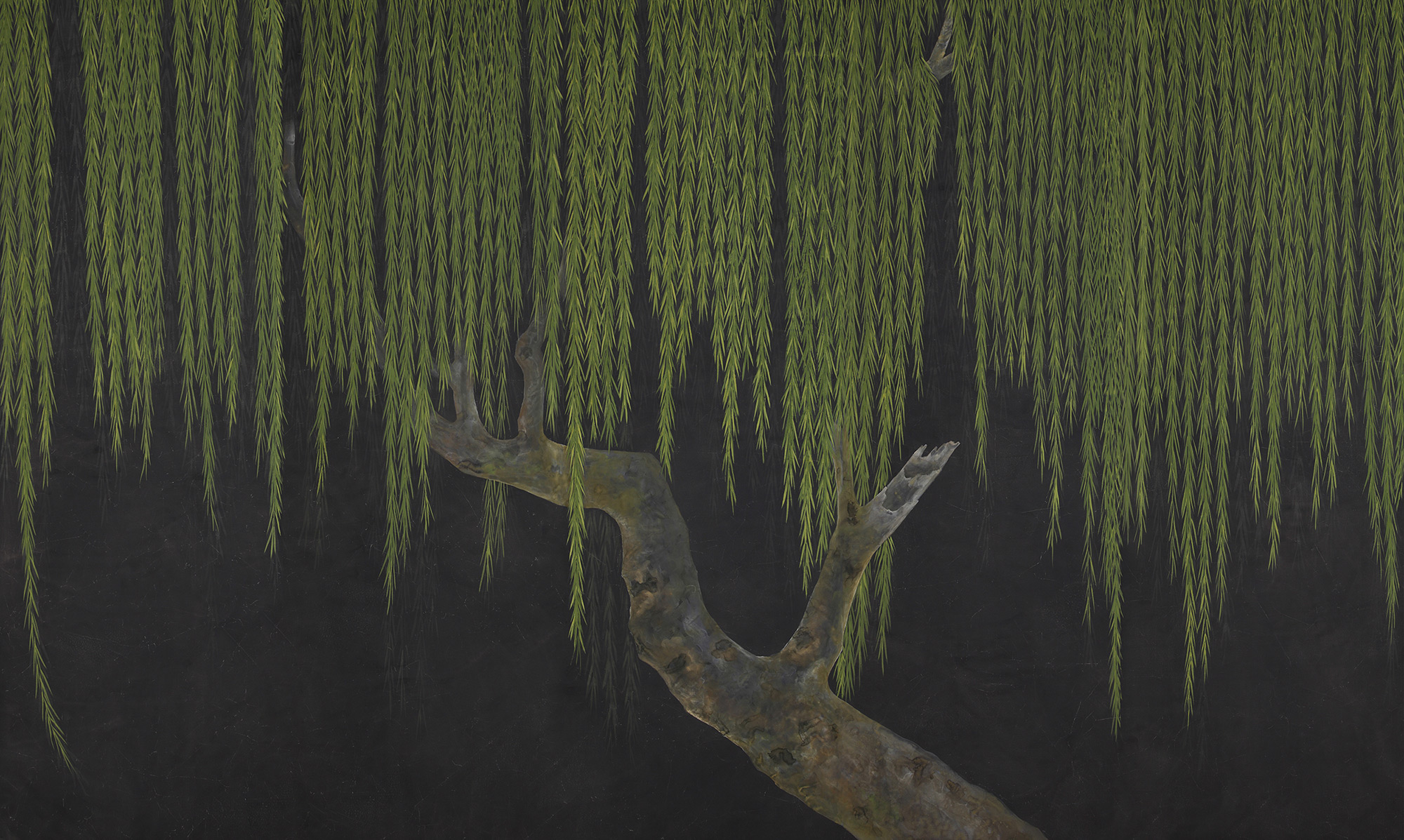 Обои ручная роспись Willow Original colourway on Edo Night painted silk Обои ручная роспись Willow Original colourway on Edo Night painted silk - постер Loft-Concept в Омске