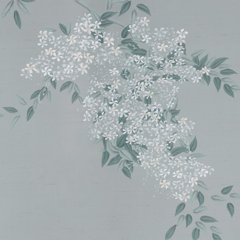 Обои ручная роспись Jasmine Standard colourway on Wood Ash slub silk Обои ручная роспись Jasmine Standard colourway on Wood Ash slub silk в Омске | Loft Concept