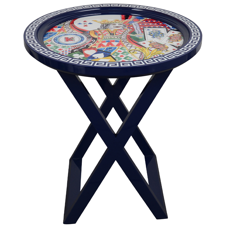 Приставной стол Playing Cards Painted Round Countertop Side Table Синий Мульти в Омске | Loft Concept 