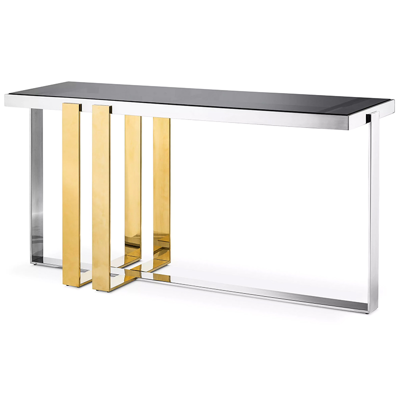 Консоль Eichholtz Console Table Belgo Золотой Серебряный Стекло Смок в Омске | Loft Concept 