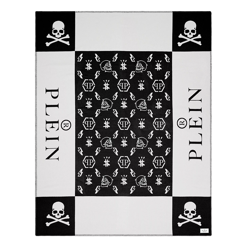 Плед Philipp Plein Plaid Cashmere Skull Черно-белый в Омске | Loft Concept 