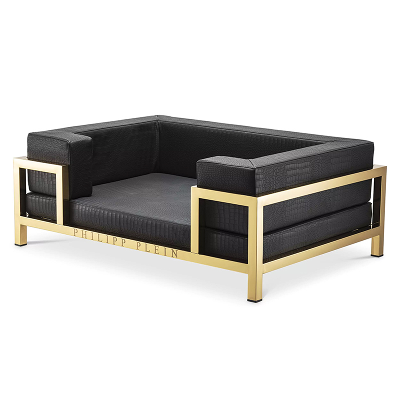 Лежанка для домашних животных Philipp Plein Dogbed High Conic Limited XL Gold Черный Золотой в Омске | Loft Concept 